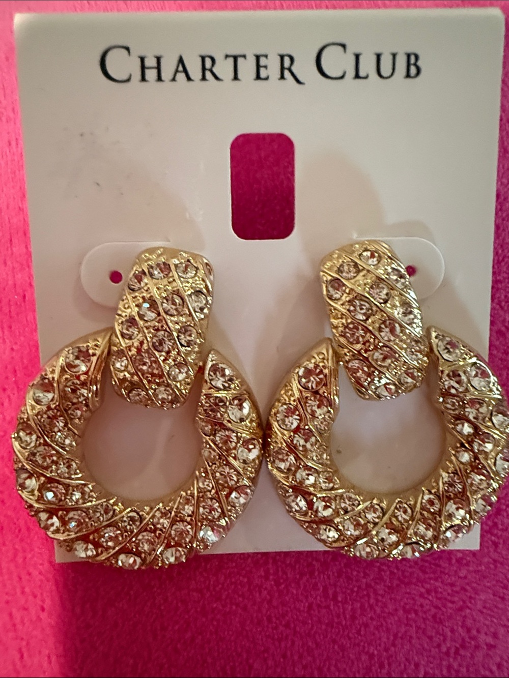 Charter Club Gold-Tone Crystal Pave Hoop Drop Earrings